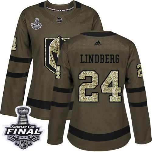 Adidas Golden Knights #24 Oscar Lindberg Green Salute to Service 2018 Stanley Cup Final Women's Stitched NHL Jersey - Click Image to Close